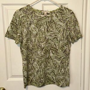 3 for $20 JM Collection green brown white pattern print short sleeve shirt sz s